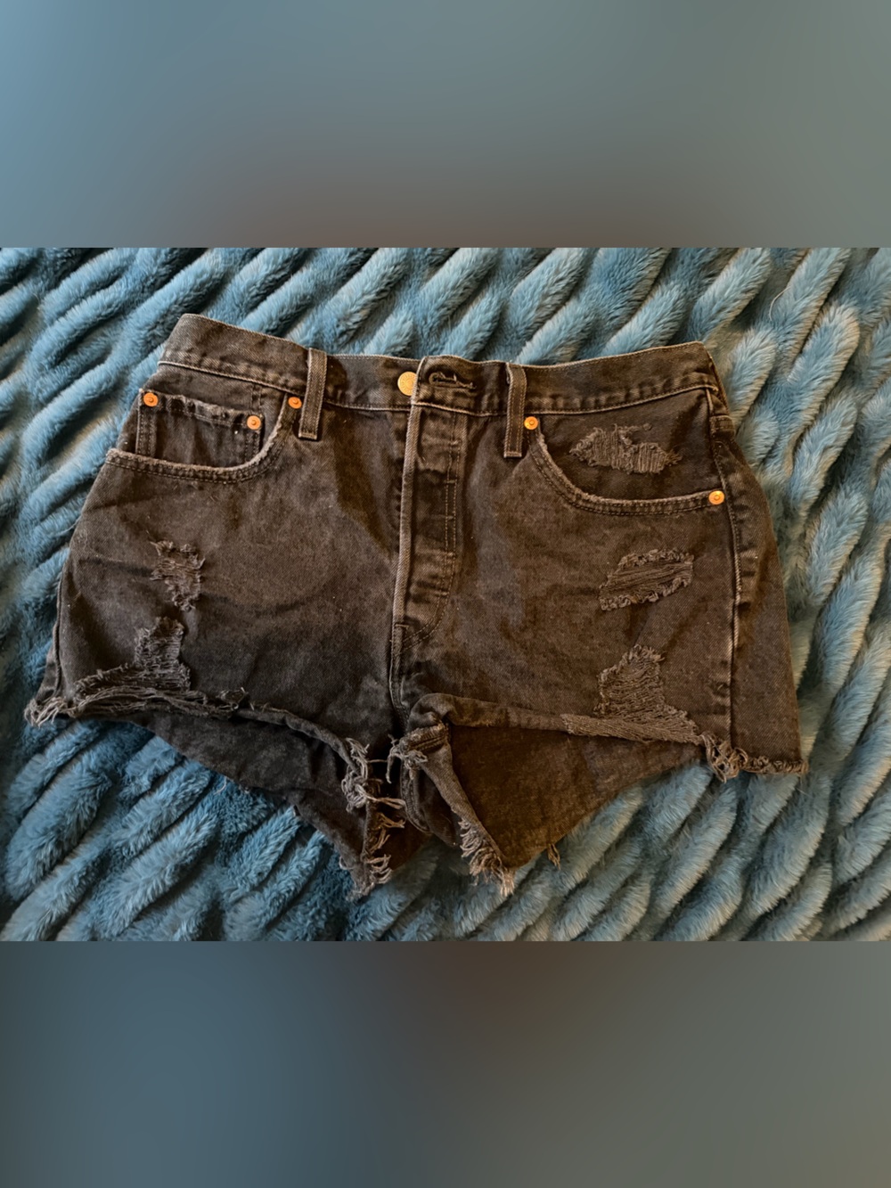 Levi's Black Distressed High-Rise Denim Shorts